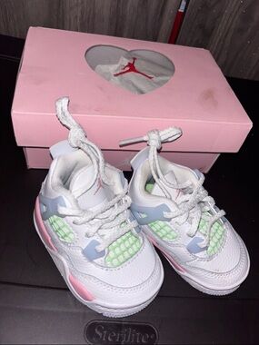 Jordan Kids White Pink Green Retro Style Sneakers